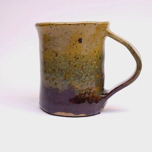 Handcrafted Mug Signed Joan G. Earthy Green Gold & Brown Glaze Finish